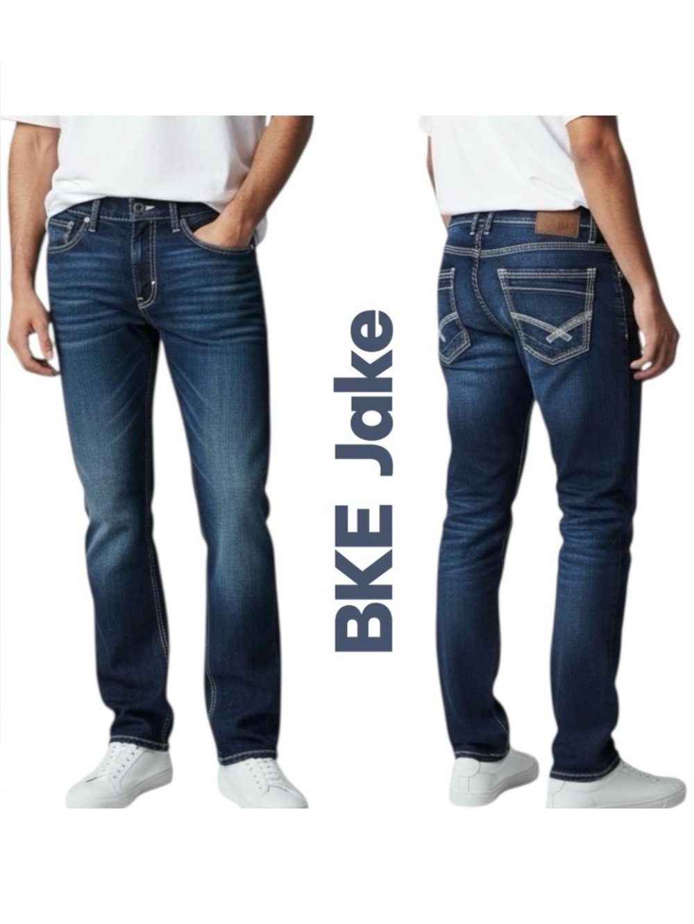 BKE Denim Men's Blue JAKE Straight Leg Stretchy Jeans Sz 34R x 32” Inseam